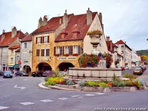 La fontaine au lion et les arcades (© Jean Espirat)