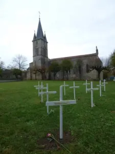 The church and the 42 crosses representing the 42 heroes 14-18