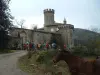 Hikers crossing Castle Vergier