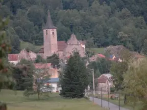 Vue du village d'Ercé depuis la chapelle Saint-Pierre