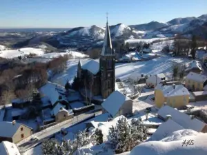 Panorama of the village under the snow