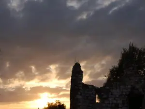 Site de Poutrincourt au coucher de soleil