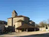 Blick auf die Kirche und die Halle, in der Nähe der Burg