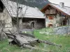 Плампинет - Старые телеги и каменные дома поселка; в долине Кларе