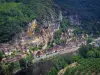 ラ-ロケ＝ガジェック - ペリゴールのドルドーニュ渓谷の崖、木々、村の住居と川（ドルドーニュ）