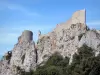 城堡Peyrepertuse - 古老的城堡：低音扬声器和东方尖刺;在Corbières
