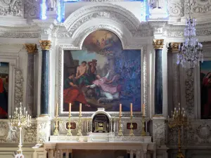 Abbaye de Bassac - Intérieur de l'église abbatiale Saint-Étienne : choeur, retable du maître-autel, peinture