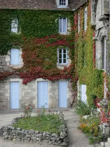 Abbaye de Chantelle - Abbaye bénédictine Saint-Vincent : façades de l'église Saint-Vincent et des bâtiments monastiques recouvertes de vigne vierge