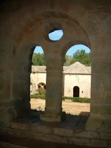 Abbazia del Thoronet - Abbazia cistercense di stile romanico provenzale: colonna del chiostro si affaccia sul padiglione esagonale