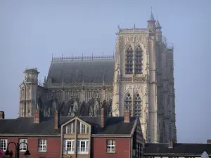 Abbeville - Saint-Vulfran collegiate church of Flamboyant Gothic style and roofs of buildings