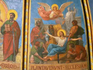 Agen - Inside Saint-Caprais cathedral: fresco (mural)