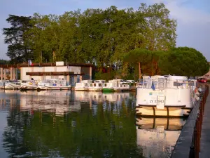 Agen - Gare du Pin port and moored boats, trees in the background