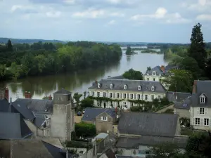 Amboise - Casas en la ciudad, el río (Loira), los árboles y nubes en el cielo