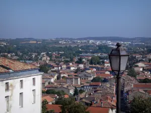 Angoulême - Lamppost in foreground with view of the roofs of the low city