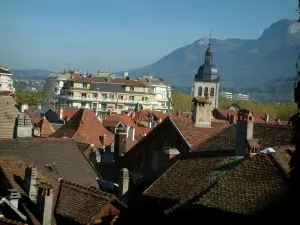 Annecy - View of the roofs of the houses of the city and mountains