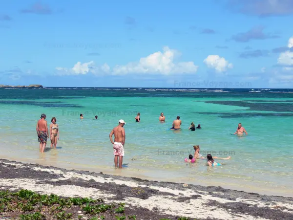 Anse Michel - Baignade dans les eaux turquoises de la plage de l'anse Michel ; sur la commune de Sainte-Anne, au Cap Chevalier