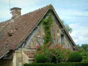 Apremont-sur-Allier - Maison berrichonne ornée de fleurs et de plantes grimpantes