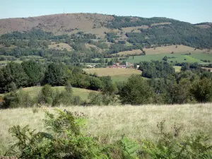 Ariège Pyrenees Regional Nature Park - View of the village of Montels and the Plantaurel hills