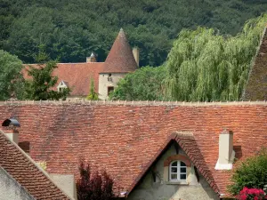 Arthel - Häuserdächer, Schloss Motte im Hintergrund und Grün