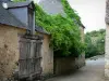 Asnières-sur-Vègre - Glycine en gevels van huizen in het middeleeuwse dorp