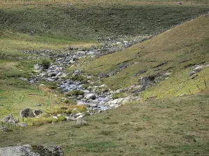 Aubrac Lozérien - Ruisseau parsemé de pierres et bordé de pâturages