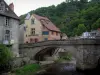 Aubusson - Terrade Bridge, River (Creuse) en huizen in de stad