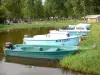 Aureilhan lake - Moored boats and campsite at the edge of the lake