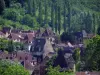 Autoire - Houses of the village and trees, in the Quercy