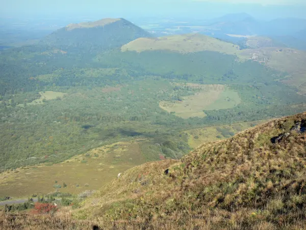 Auvergne Volcanic Regional Nature Park - From the top of the Puy de Dome volcano, view of the Puys mountains (monts Dôme range)