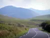 Auvergne Volcanic Regional Nature Park - Road lined with pastures and mountains; in the Massif du Sancy mountains (Monts Dore)