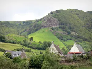 Auvergne Volcanic Regional Nature Park - Valley of the Jordanne: houses in a verdant setting