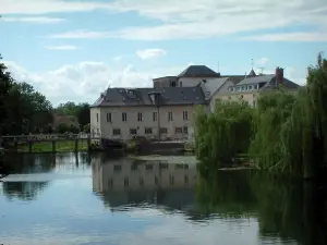 Bar-sur-Seine - Bäume und Gebäude die sich im Gewässer des Flusses (die Seine) widerspiegeln