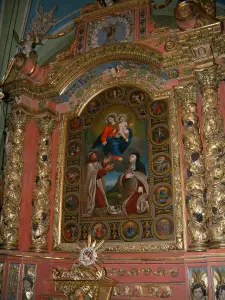 Barokke kerk van Valloire - Binnen in de kerk van Onze-Lieve-Vrouw van de Assumptie altaarstuk