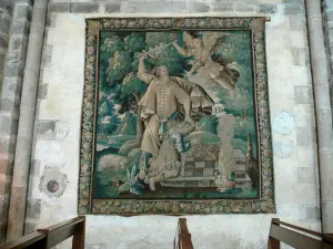 Basílica de Évron - Interior de la Basílica de Nuestra Señora del Espino: Capilla de Saint Crespin: tapicería de Aubusson