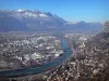 Bastille fort - From the Bastille fort, view of the Isère valley, Grenoble town and mountains
