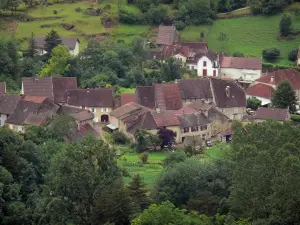 Baume-les-Messieurs - Maisons du village, prairies et arbres