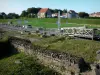 Bavay - Site archéologique (vestiges romains) et maisons de la ville en arrière-plan ; dans le Parc Naturel Régional de l'Avesnois