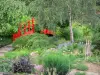 Bayonne - Botanischer Garten: rote Brücke des Bereichs Parfum d'Asie (Parfum von Asien)