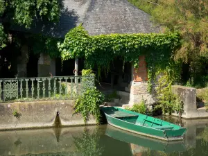 Bazouges-sur-le-Loir - Bord de rivière Loir avec barque amarrée (dans la vallée du Loir)