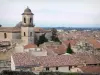 Beaucaire - Klokkentoren van de Notre-Dame-des-Apple bomen en daken van huizen in de oude stad