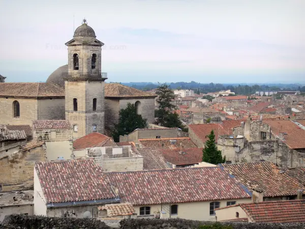 Beaucaire - Campanile di Notre-Dame-des-Apple alberi e tetti delle case nella città vecchia