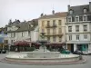 Belley - Fountain and facades of houses of the Place des Terreaux square; in Lower Bugey 