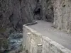 Bès valley - Barles water gap: rock faces and road following the River Bès