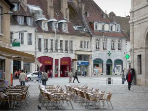 Besançon - Café terrace, houses and shops of the old town