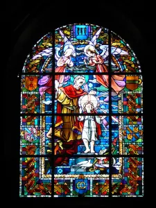 Besançon - Inside of the Saint-Jean cathedral: stained glass windows