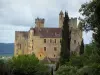 Beynac-et-Cazenac - Castillo, árboles y el cielo nublado, en el valle de la Dordogne, en Périgord