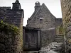 Beynac-et-Cazenac - Calle pavimentada y casas de piedra de la aldea en el valle de la Dordogne, en Périgord