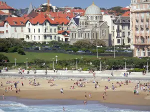 Biarritz - Russian Orthodox church, Grande Plage beach and facades of the resort