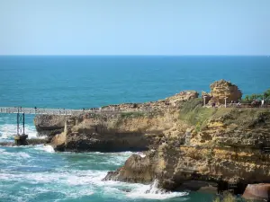Biarritz - Cliffs, footbridge of the rock of the Virgin and Atlantic Ocean