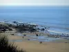 Blumenküste - Sandstrand mit Spaziergängern, Felsen und Meer (der Ärmelkanal)